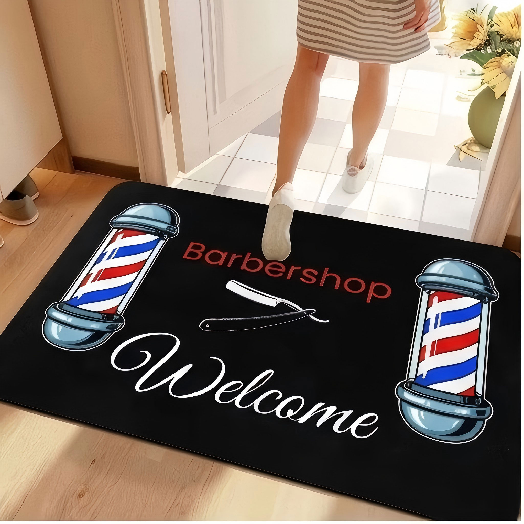 Commercial Printing And Graphics - Tapis de bienvenue graphique pour barbier,